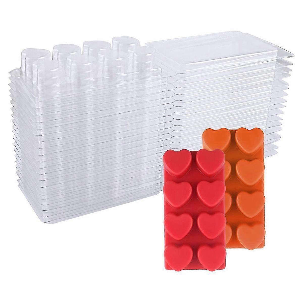 Wax Melt Containers-8 Cavity Clear -25 Packs Heart Shape Clamshells