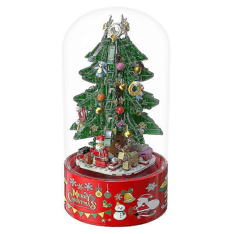 Christmas snowflake building block music box with automatic snowfall and 360-degree rotation