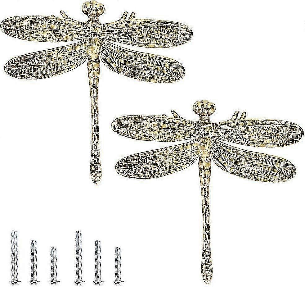 2-Pack Brass Drawer Knobs, Cupboard & Wardrobe Pull Handles, Dragonfly Design with Screws