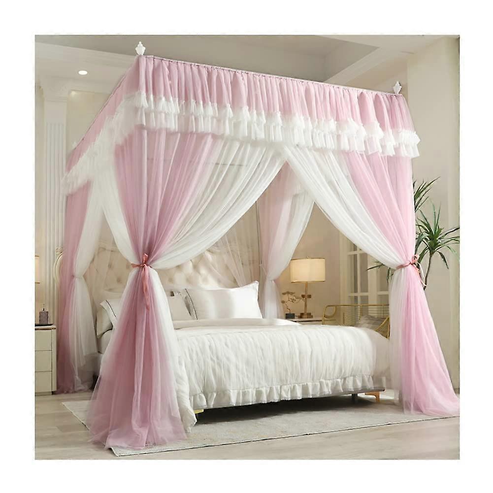 4 Corner Post Bed Canopy Easy To Install, Double Bunk Bed Mosquito Net Curtain, Pink, 180X200 cm