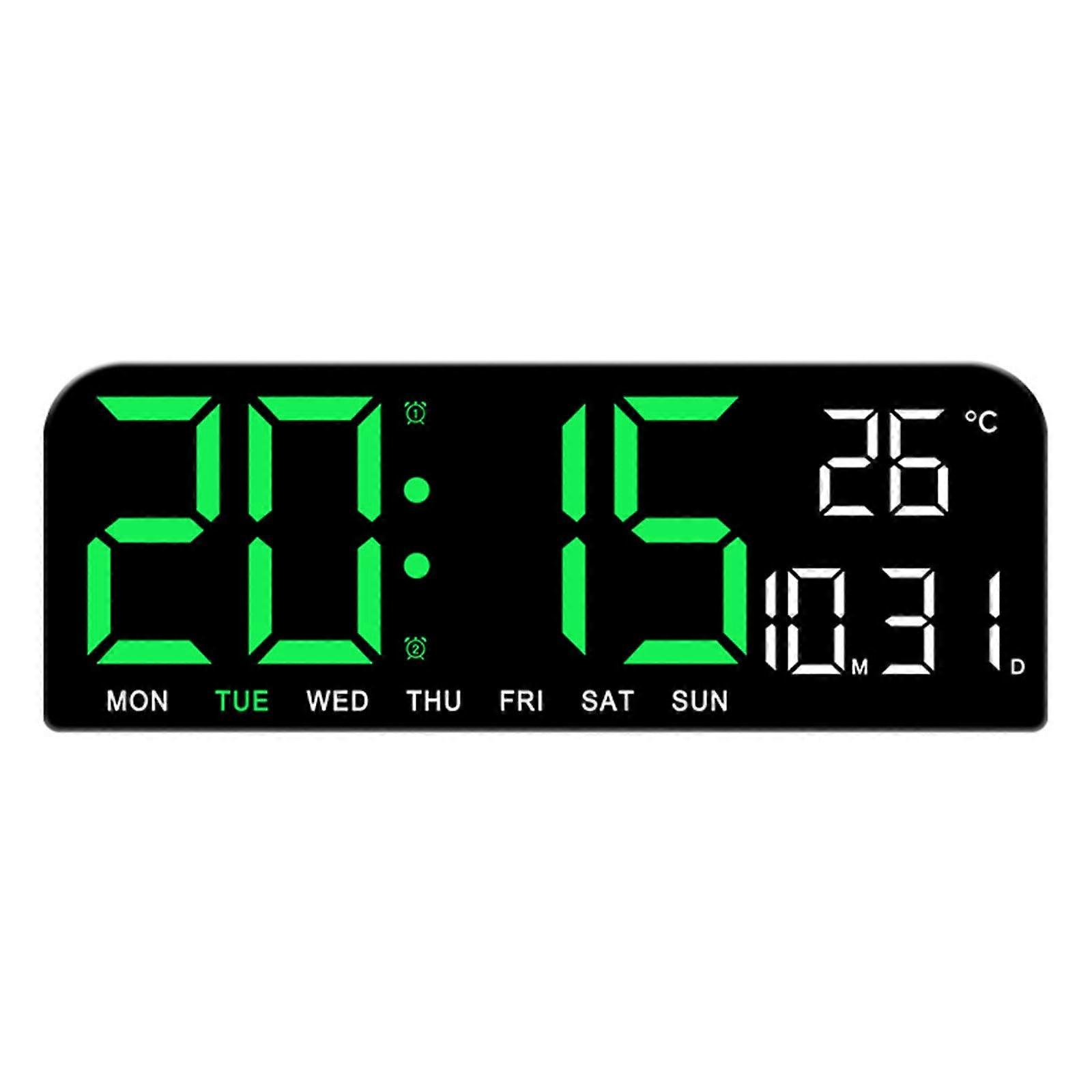 LED Clock Large Display With Humidity Temperature Display, Adjustable Brightness, Countdown Timer, Green