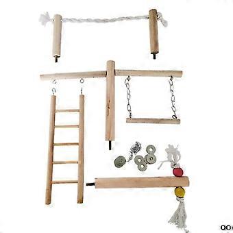 Parrot Climbing Ladder Swing Giocattolo Legno Naturale Uccello Conure Gabbia Stand Corda Persico| Giocattoli per uccelli