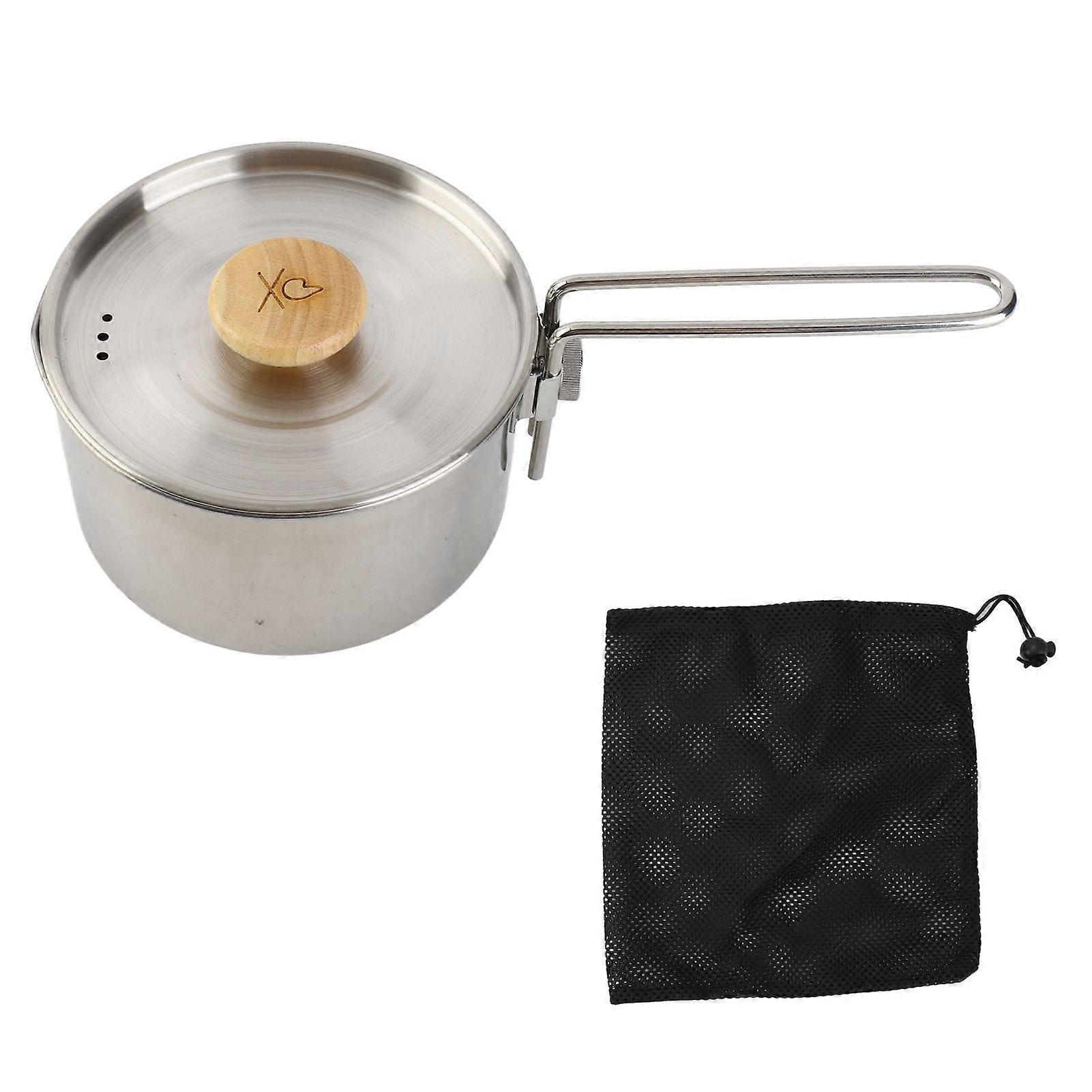 1L Camping Tea Pot Stainless Steel Portable Camping Kettles with Lid and Removable Handle for Camping Hiking Picnic