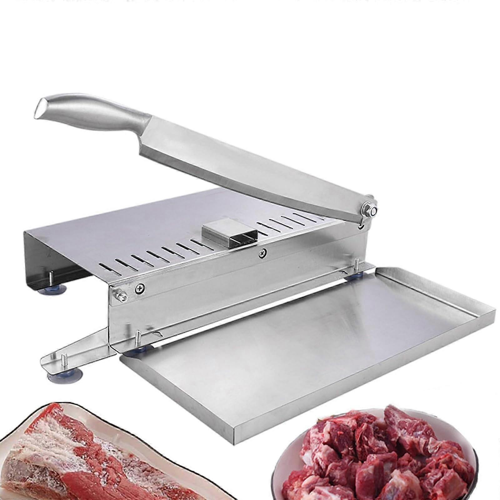 Stainless Steel Food Slicing Machine Manual Bone Cutter Storage Tray Comfort Handle For Fish Chicken Beef Vegetables