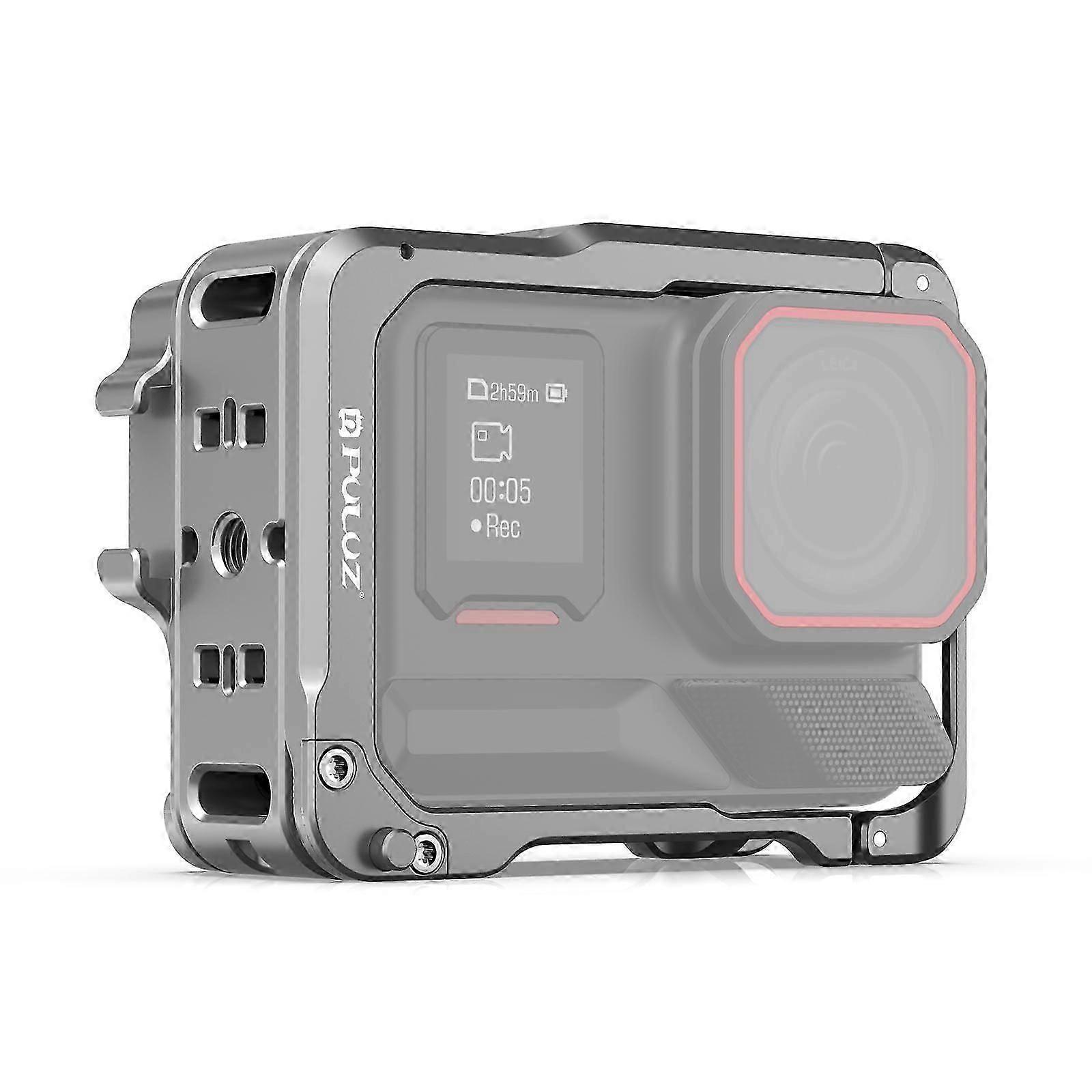 Insta360 Ace Pro 2 PULUZアルミ合金製保護ケージリグデュアルコールドシューハウジングフレーム(シルバー)用