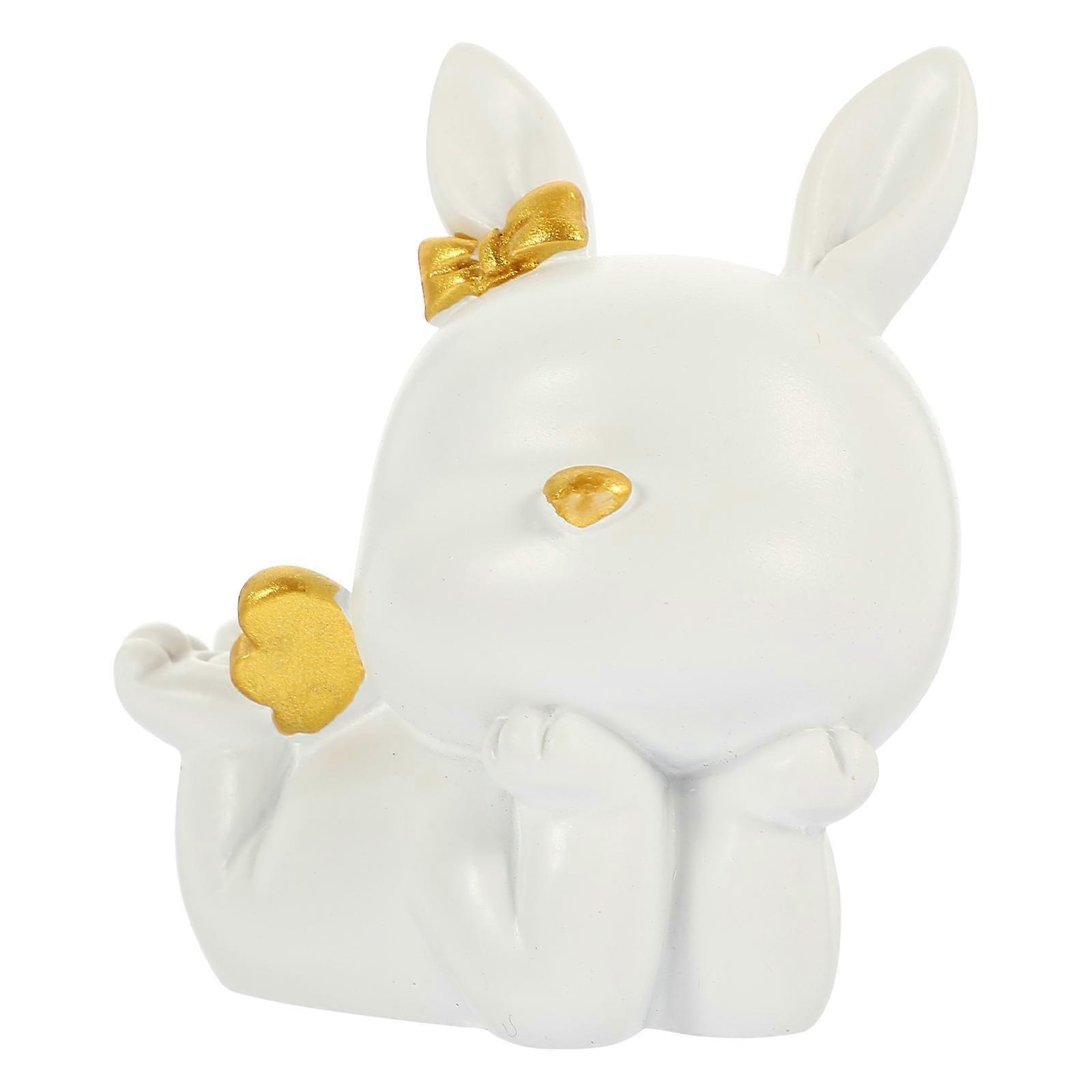 Cartoon Rabbit Figurines Resin Bunny Figurine for Desktop 4Pcs White Pack