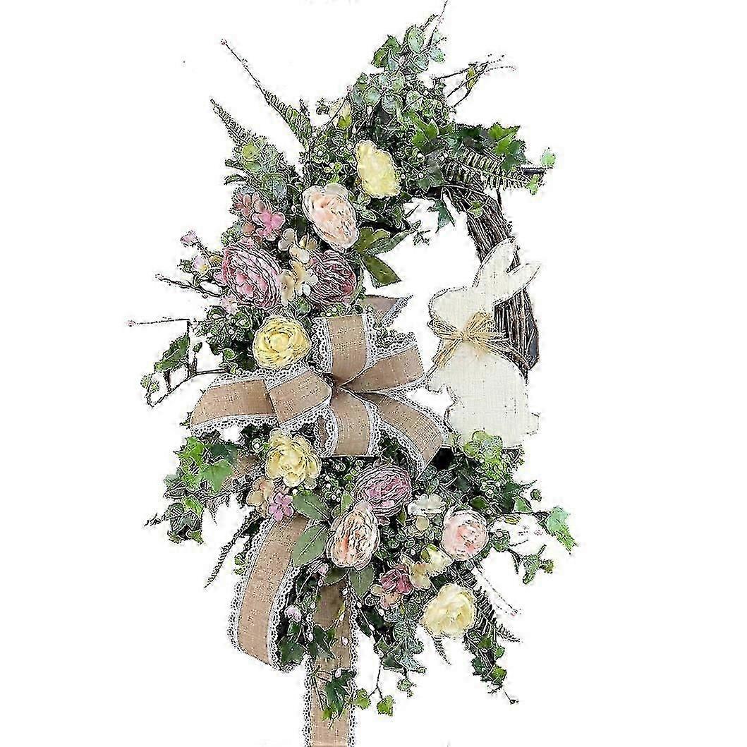 Easter Rabbit Front Door Wreath for Front Door,Easter Bunny Butt Shape Garland Wall Decor Spring Wreath Decoration