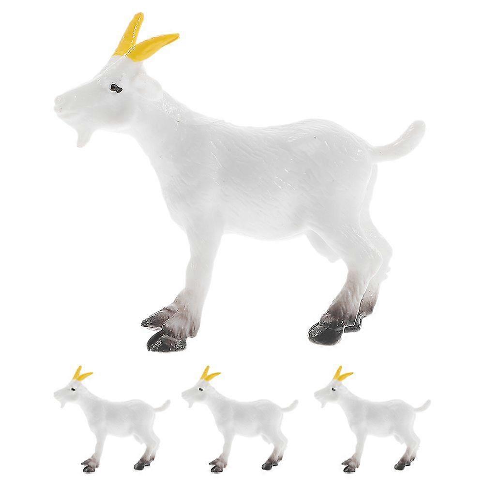 4pcs Mini Simulation PVC Farm Animals Goats Sheep Model Ornaments Fake Goat Model Simulation Fake Sheep Decoration Desktop Ornament
