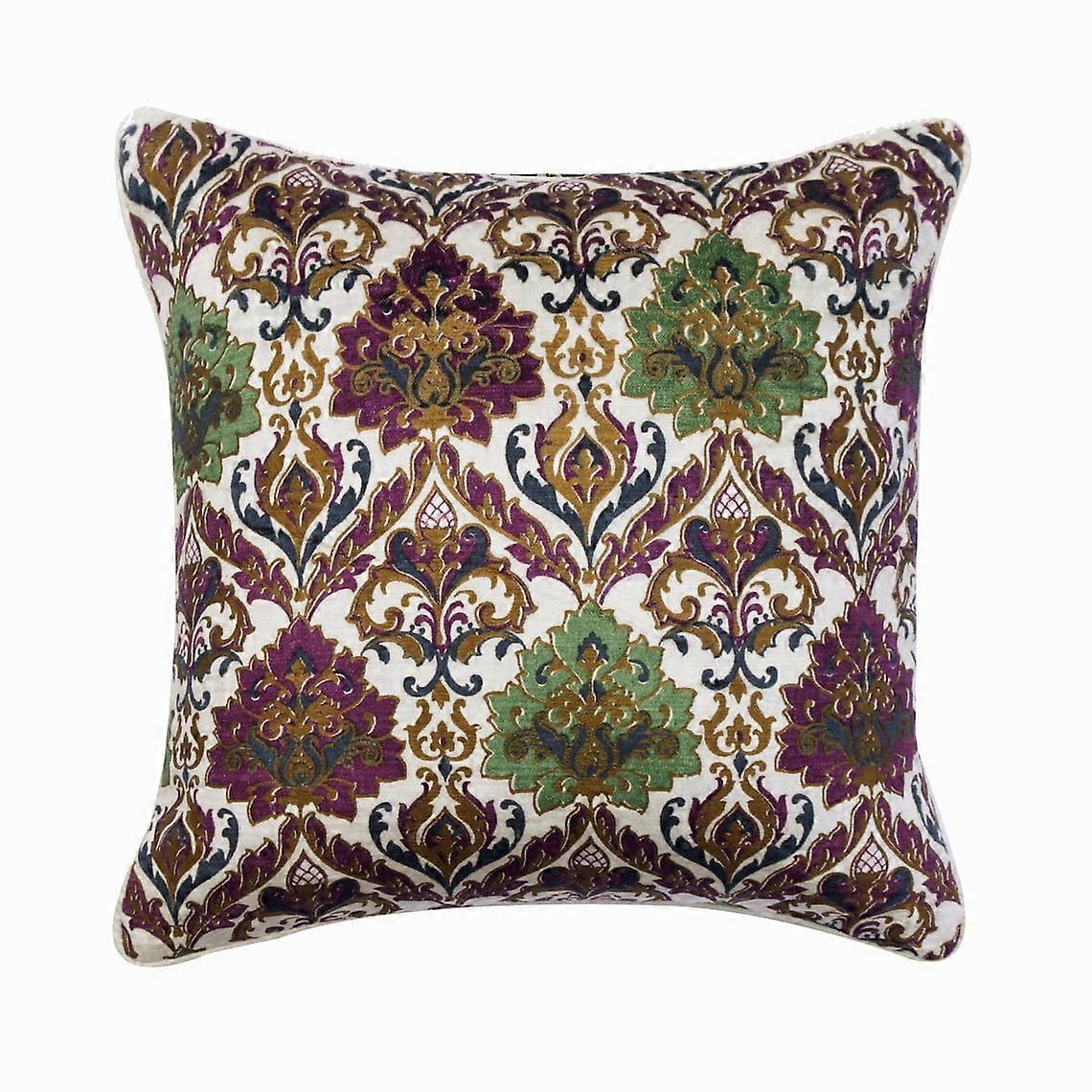 Purple 24"x24" Velvet Cushion Cover, Damask Pattern Victorian Style - Royal Art