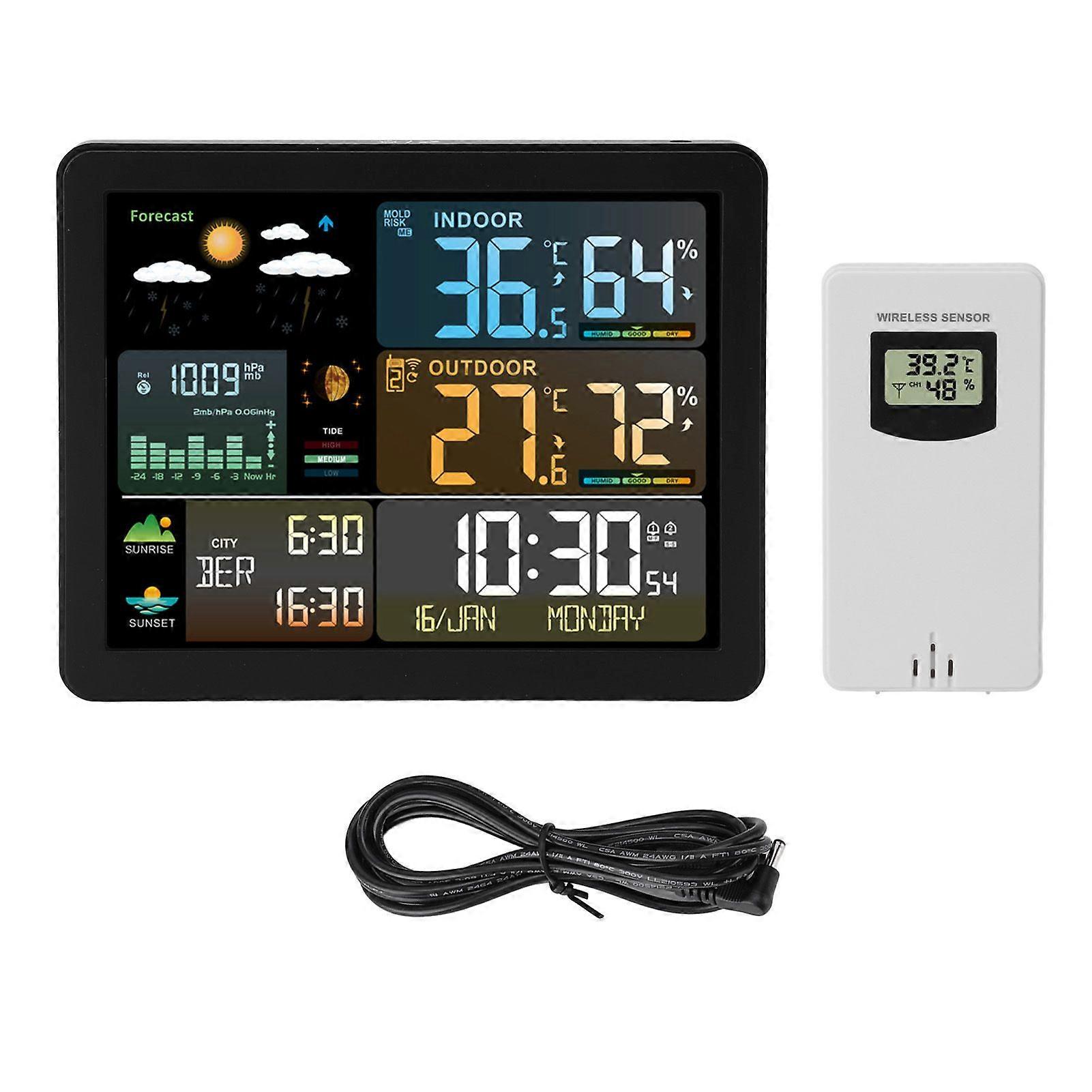 Wireless Weather Station Color Display Digital Temperature Humidity Moon Phase Weather Forecast Station for Indoor Outdoor