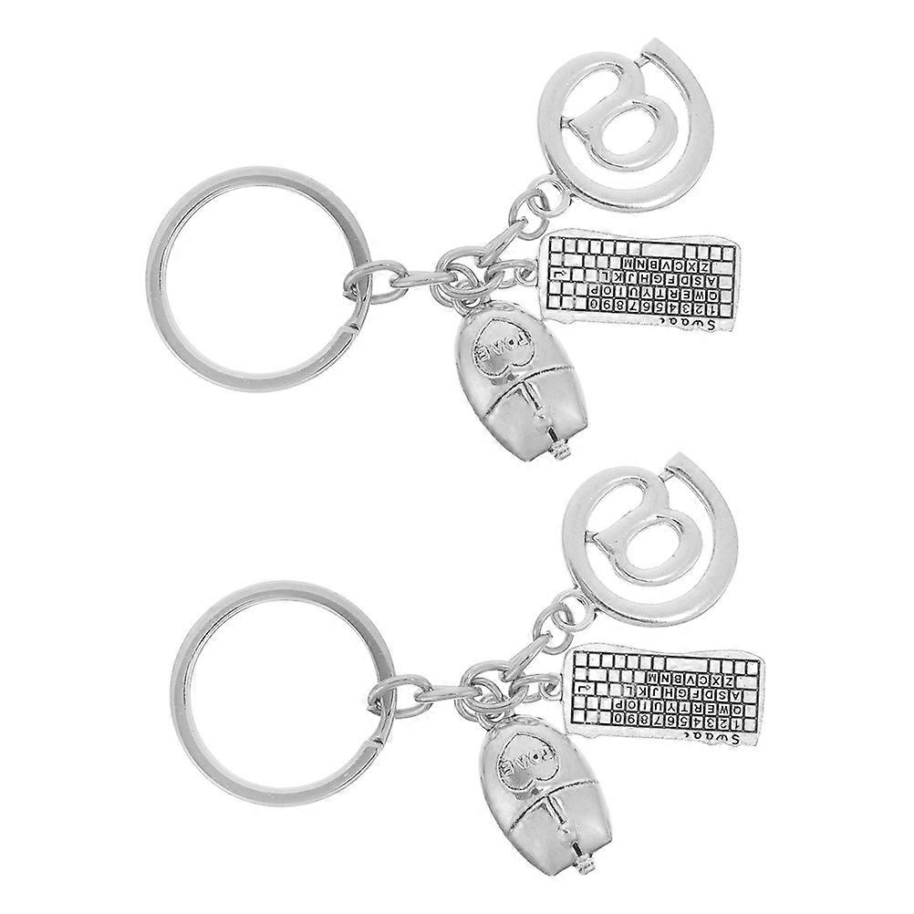 Silver Alloy Keychain Computer Themed for Hanging Keys 2Pcs Set