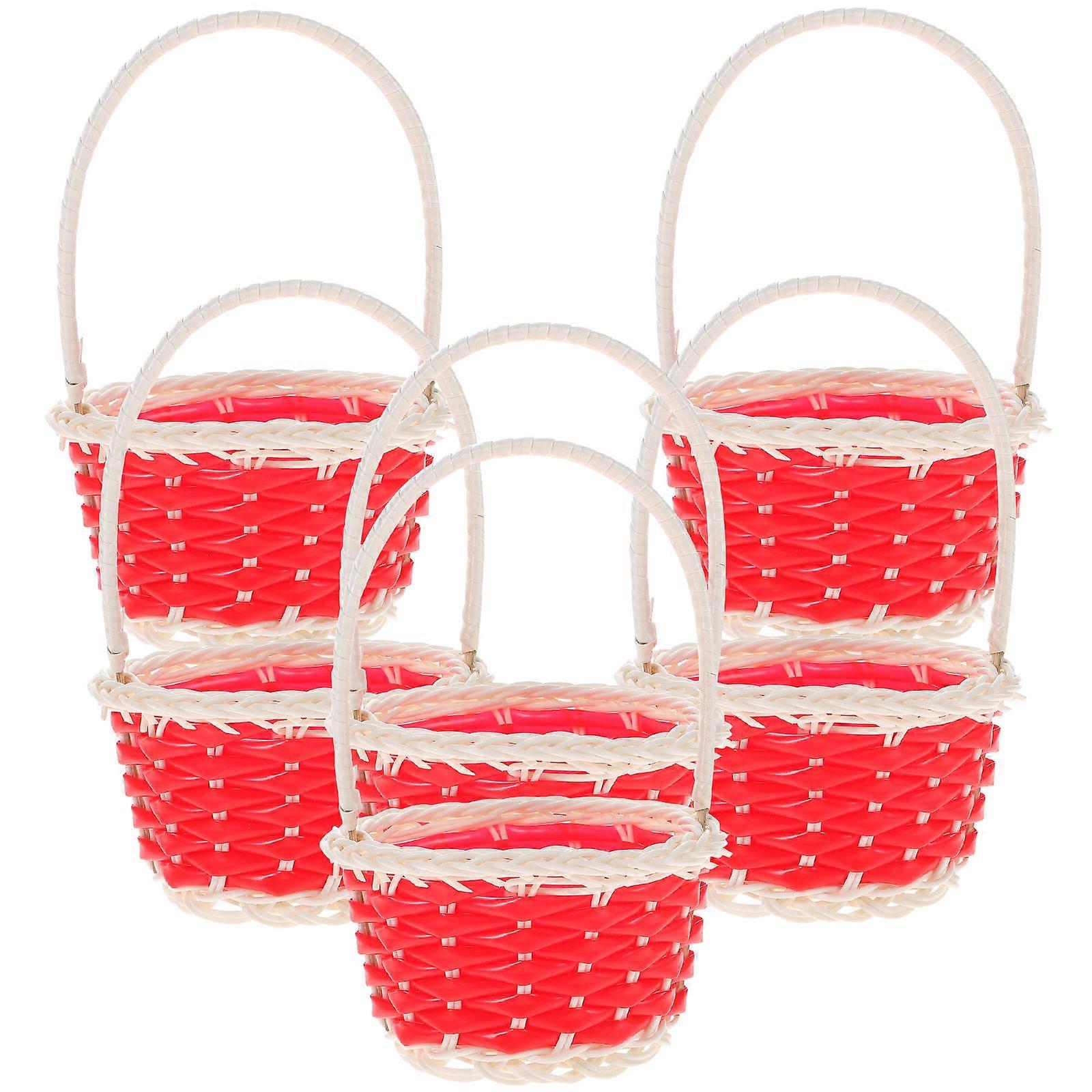 Rectangular Plastic Flower Basket Designed For Easter Egg Holding And Storage 9X9X13.5Cm In Red Perfect For Parties 18Pcs