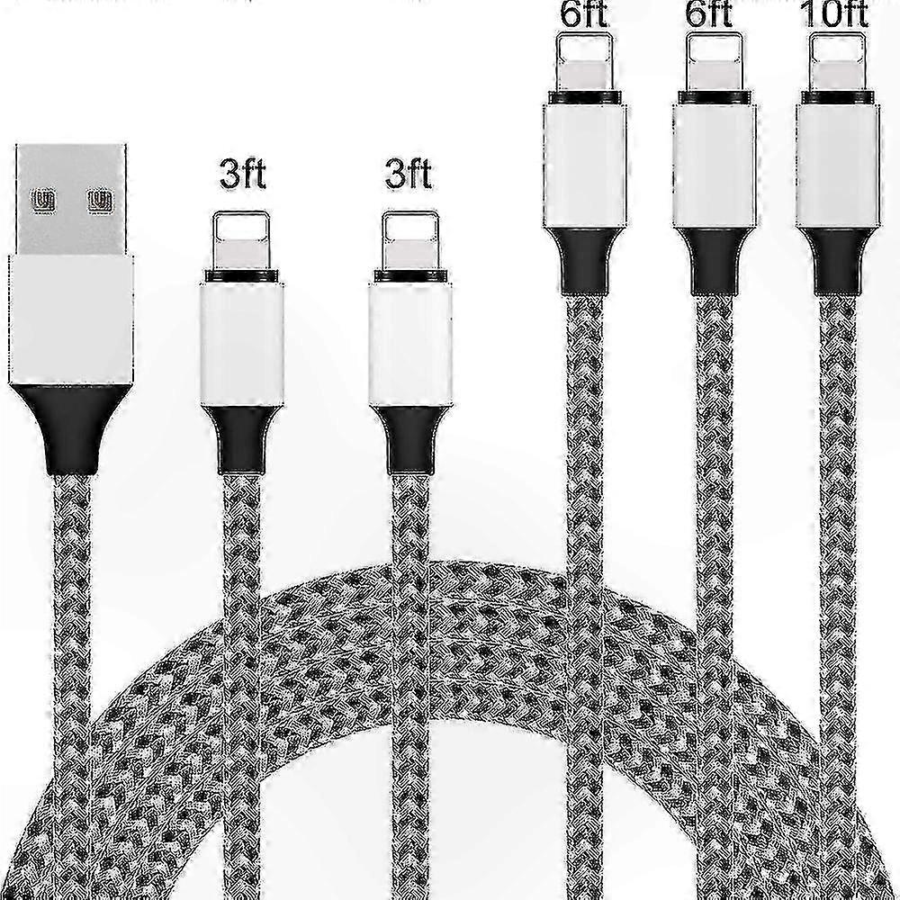 5-Pack Durable Braided Cables for Lightning Devices, Multiple Lengths for Quick Sync and Data Transfer