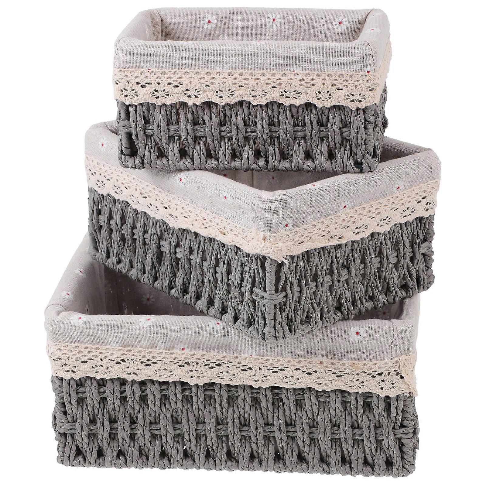 3Pcs Rattan Woven Baskets for Storing Cosmetics and Small Items