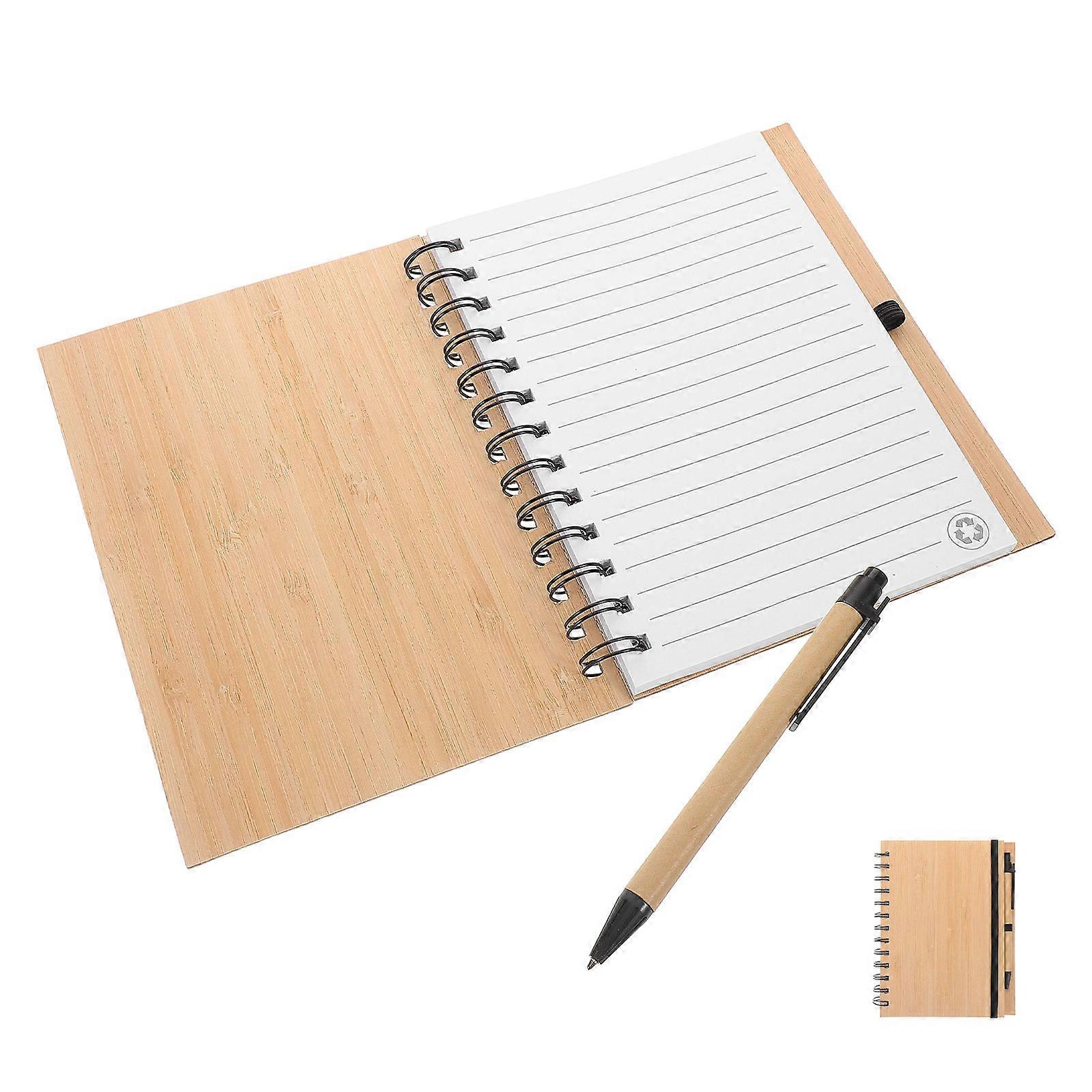 Note Taking Notebook 1Set Beige Unique Bamboo Cover with Ample Pages for Decoration