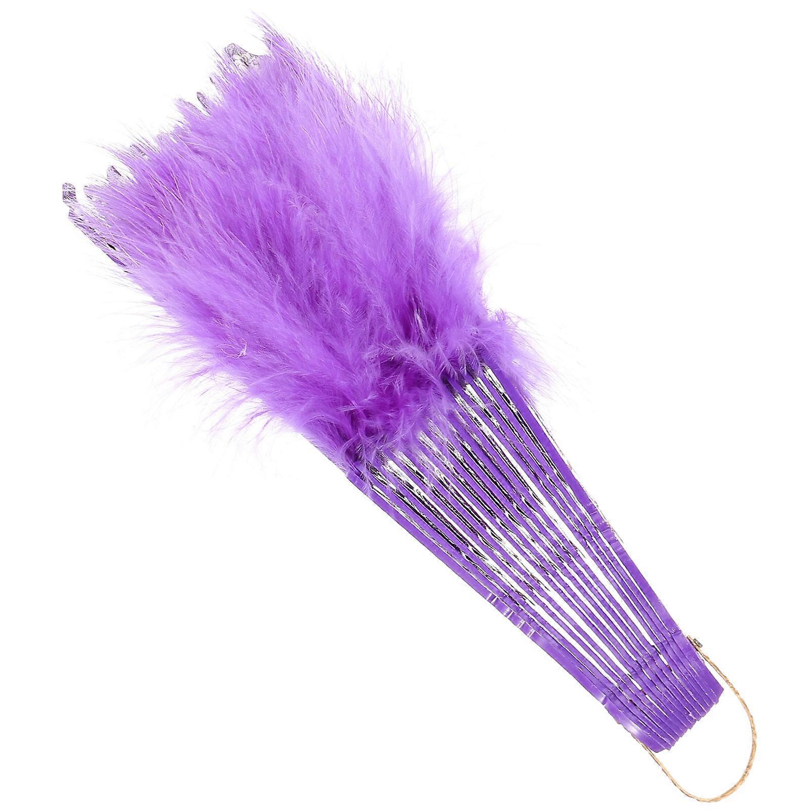 Handheld Plume Fan Purple Folding Fan for Dance Performance 5Pcs