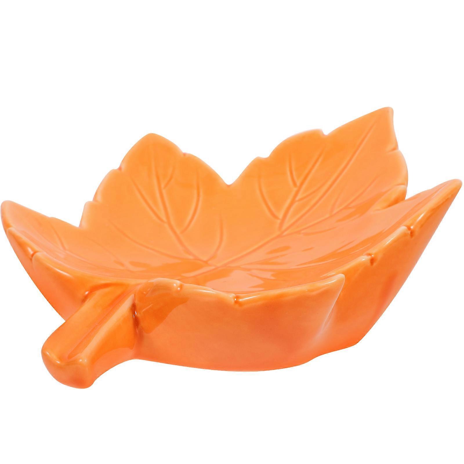 Orange Ceramic Soap Holder for Draining Leaf Shape 3Pcs Set