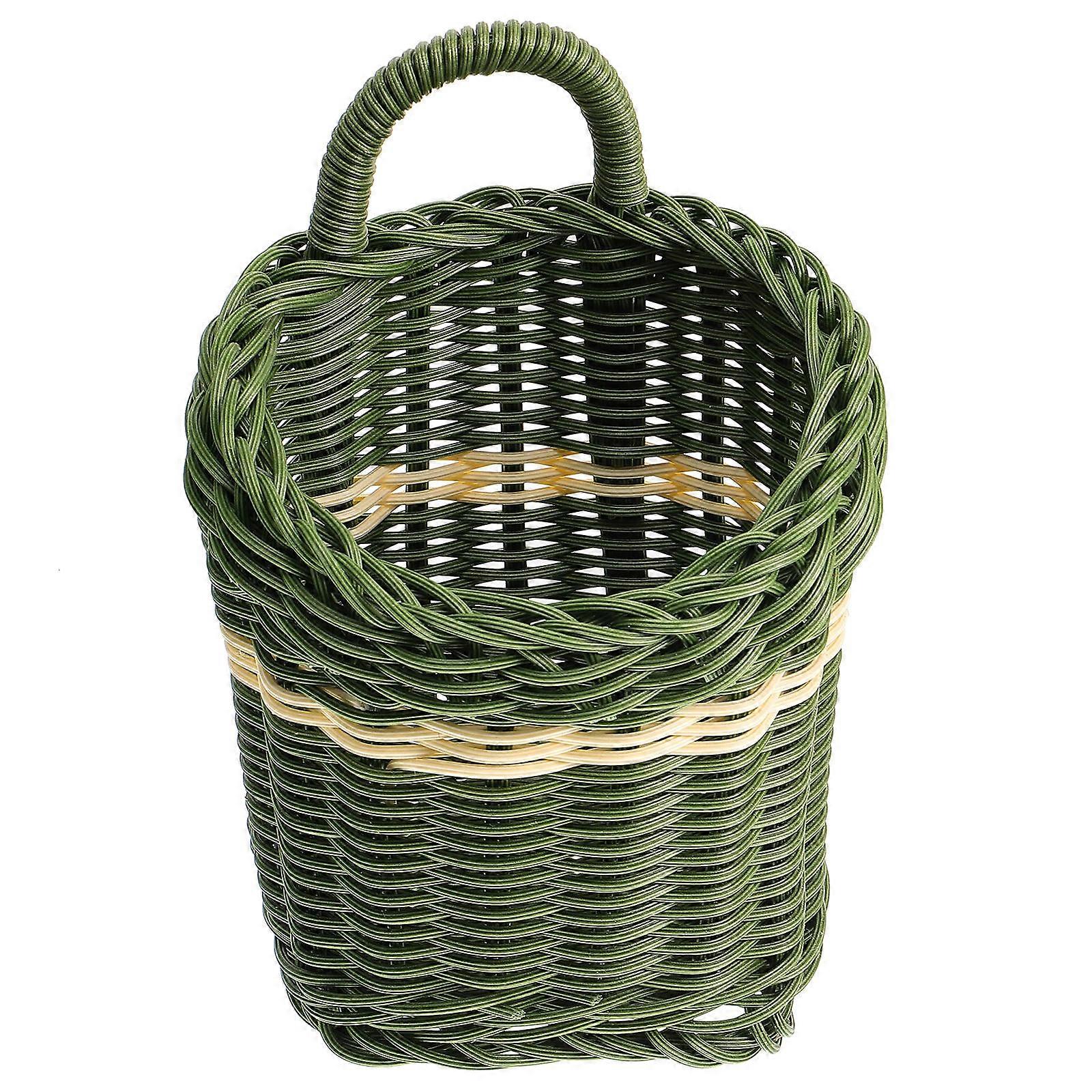 2Pcs Versatile Rectangular Woven Basket Storage Solutions For Kitchen Bathroom Or Living Room With Pastoral Style And Handheld Feature
