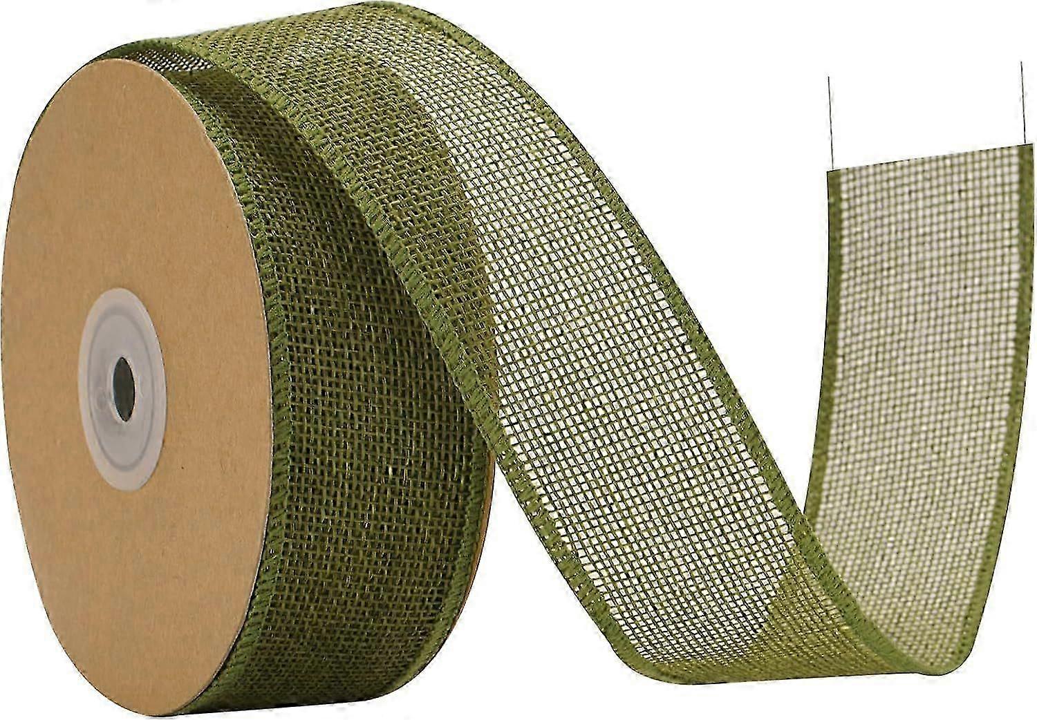 2025 Latest Model Sage Green Wired Burlap Ribbon, 1-1/2" x 10 Yards Wired Ribbons, Wi Burlap Ribbon with Spo