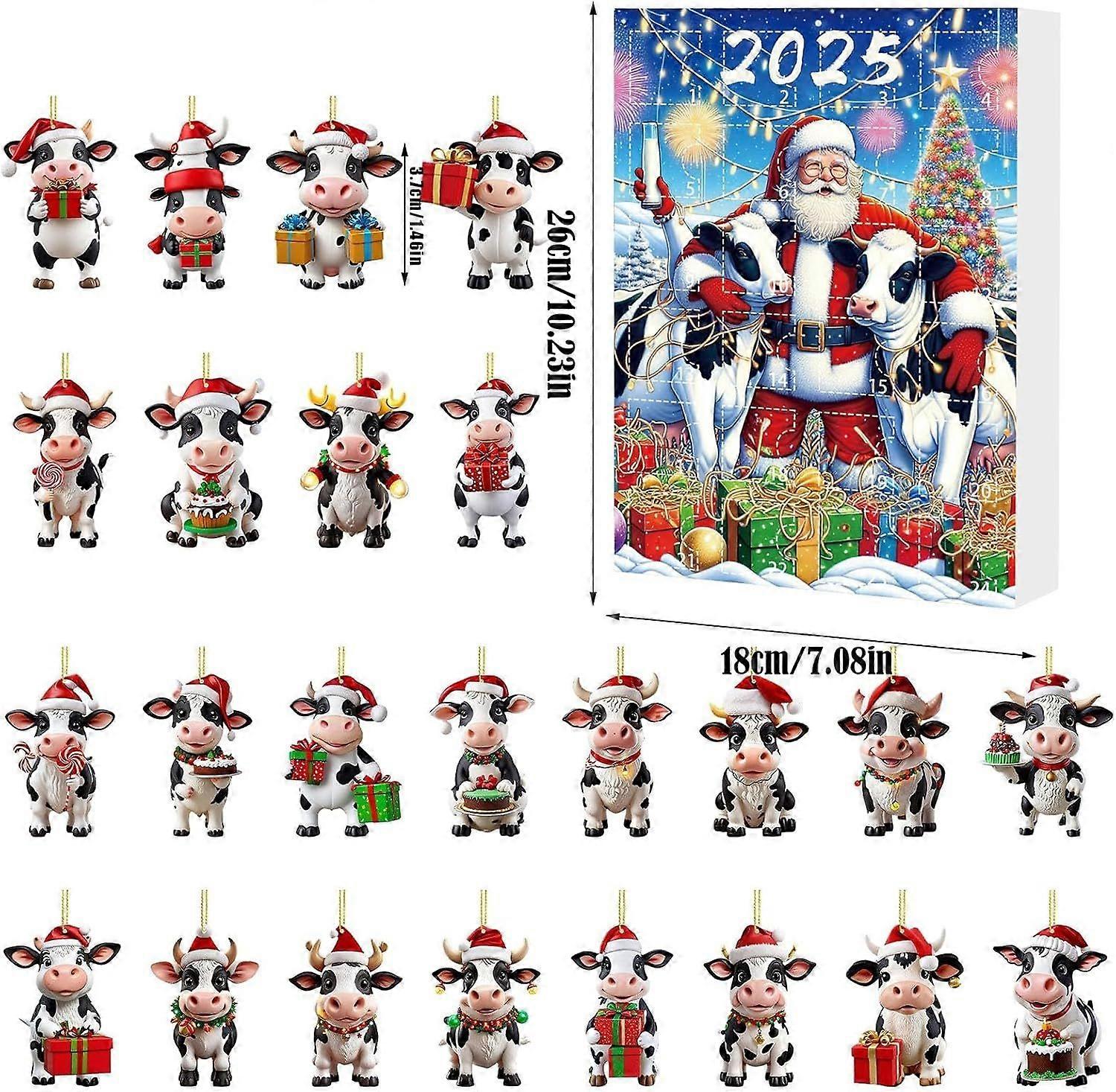 Christmas Dairy Cow Advent Calendar 2025, Christmas Decor Countdown Calendar, 2D