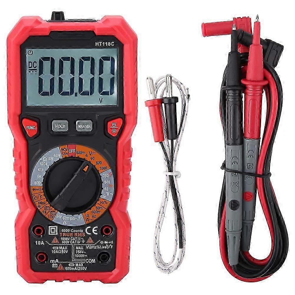 HT118C Handheld Digital Multimeter AC/DC Volt Amp Ohm Capacitance Hz Temp Tester w/ Flashlight