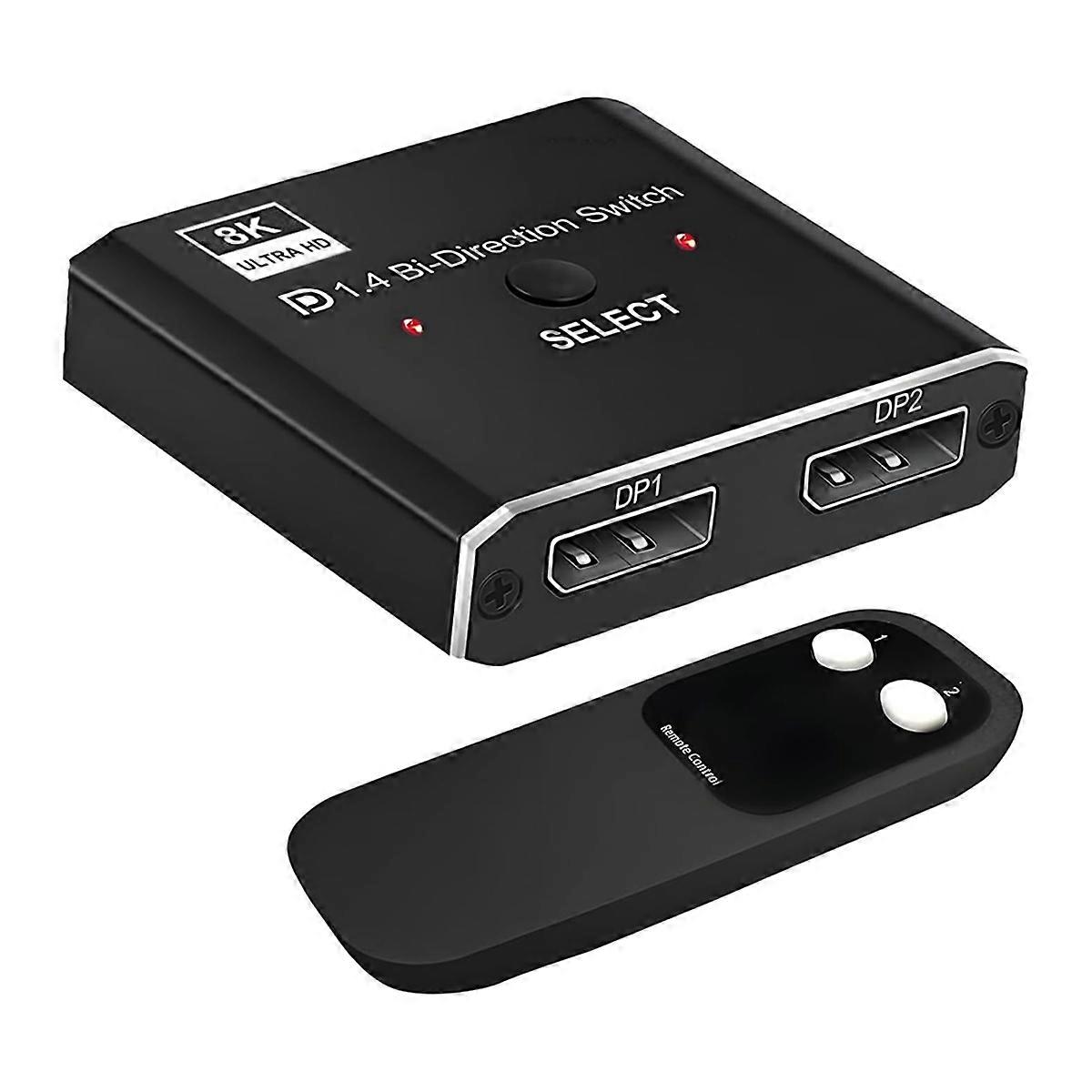 8K DisplayPort Switch 2 in 1 Out/ 1 in 2 Out Display Port DP Switch Supports 8K30Hz 4K120Hz for PC Monitor Laptop Etc