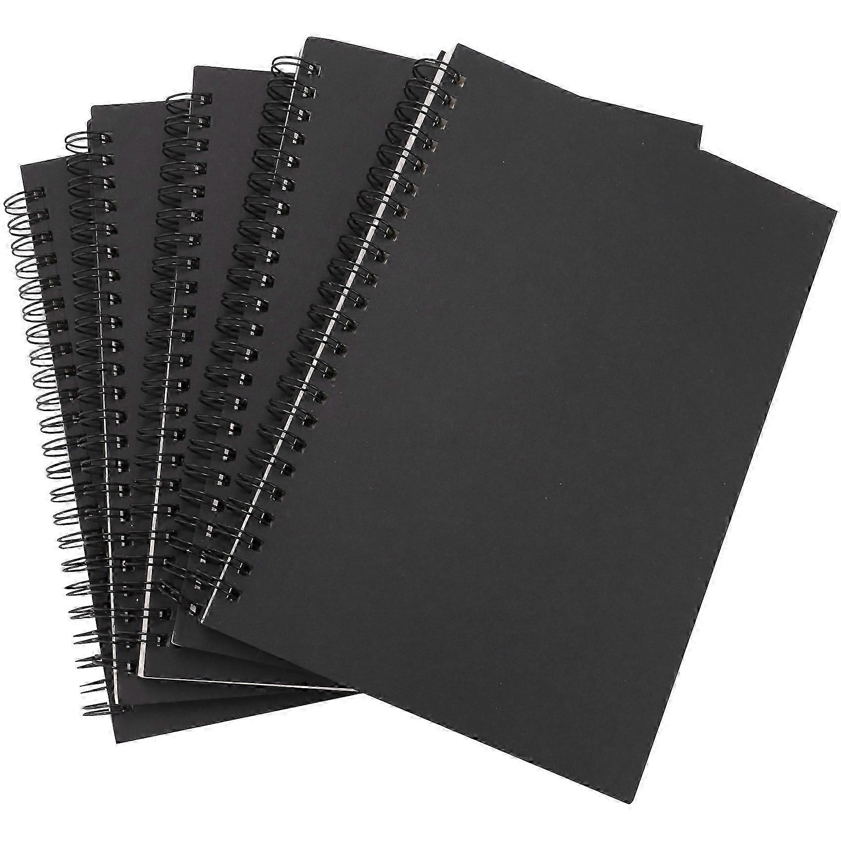 5Pc A5 Black Spiral Notebook Blank Unruled 50 Sheet 100 Unlined Pagesm