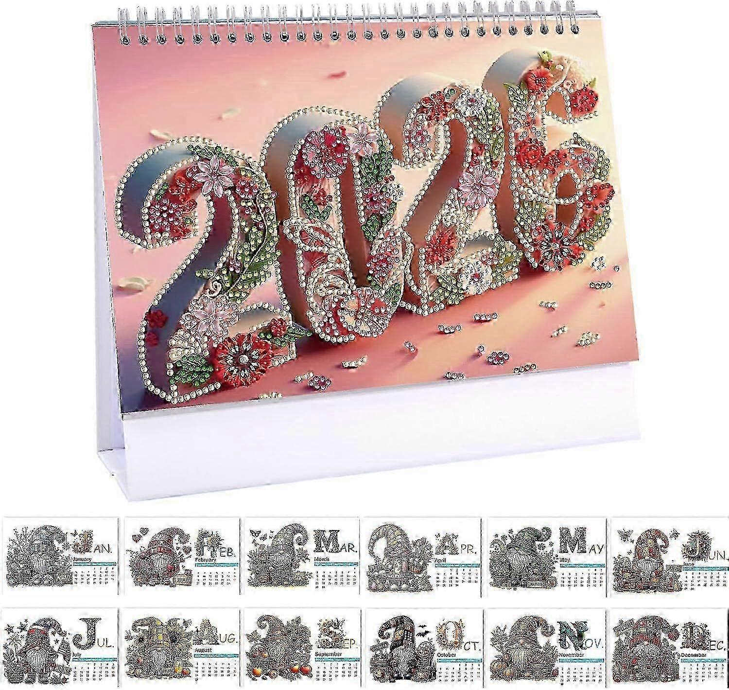 2026 DIY Diamond Art Desk Calendar with To Do List Ornaments, Diamond Art Painting Monthly Flip Tabletop Calendar for Home Office Planning