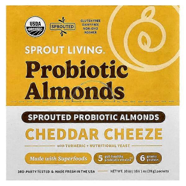 Sprout Living, Probiotic Almonds, Cheddar Cheeze, 10 Packets, 1 oz (28 g) Each