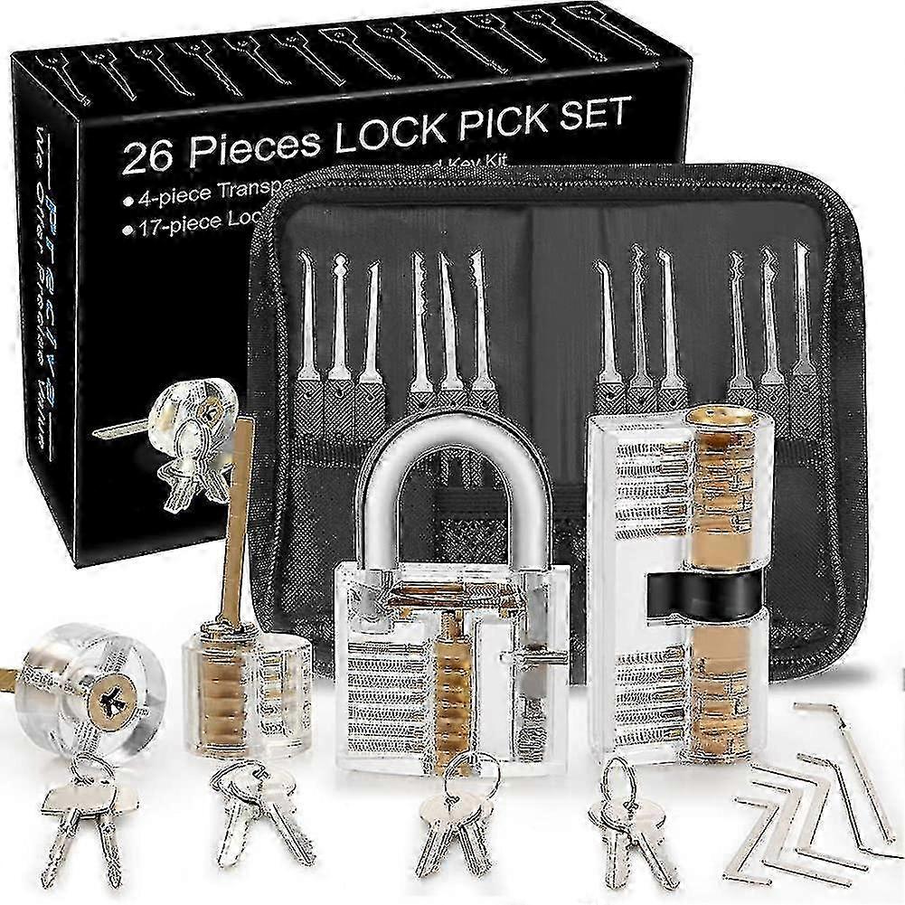 26-Piece Lock Picking Kit with 4 Clear Locks for Practice