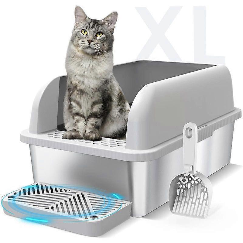 Steel Cat Litter Box with Lid Extra Large Litter Box for Big Cats