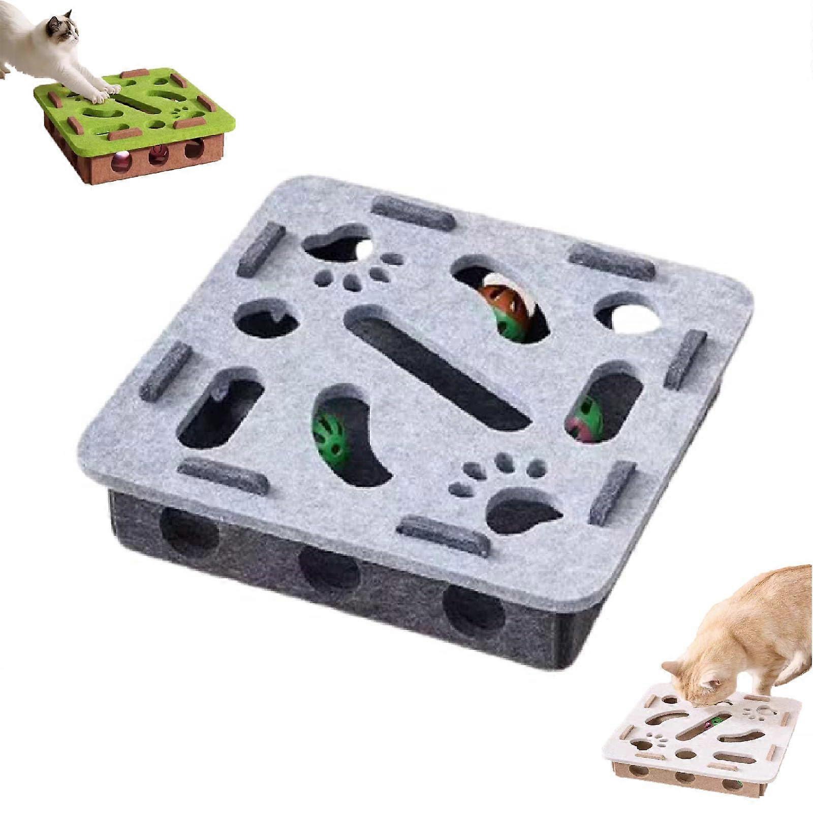 Cat Scratch Puzzle Enrichment Box Gray Felt Maze Toy Indoor Cats Self Play Scratching And Hunting Nail File Included