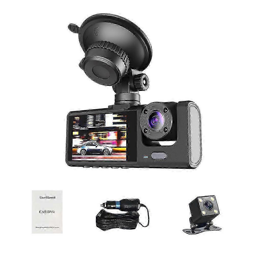 1080P DVR Dash Camera Front & Inside & Rear Camera Driving Recorder 2 Inch Screen Dashcam Support