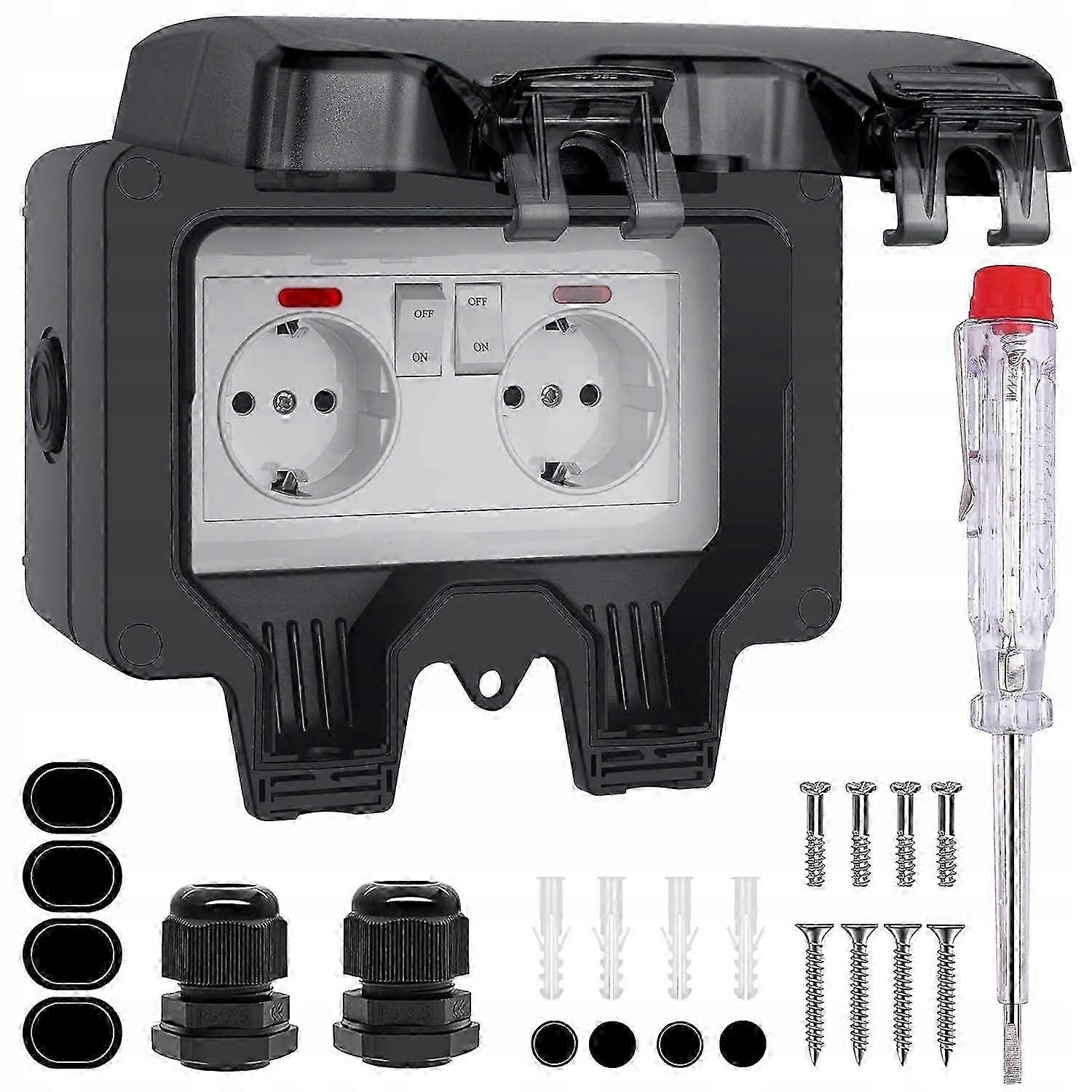 Outdoor Socket, Waterproof, Surface-mounted, Ip66, With Switch, Lamp