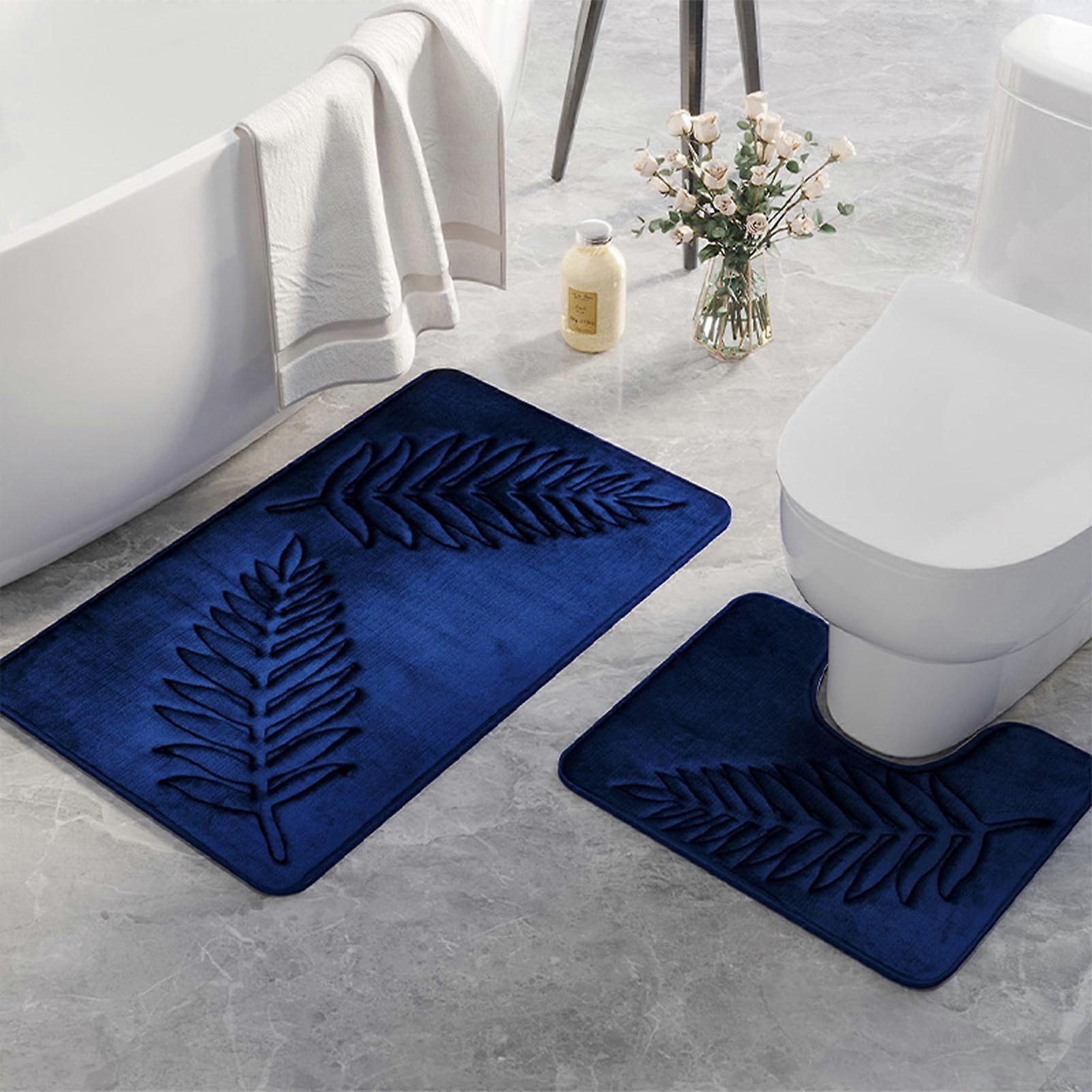yilyih 2-Piece Bathroom Rug Set, Memory Foam Non-Slip Mat, Super Absorbent Soft Floor Mats for Sink, Tub, Shower, Toilet (Leaf Design)