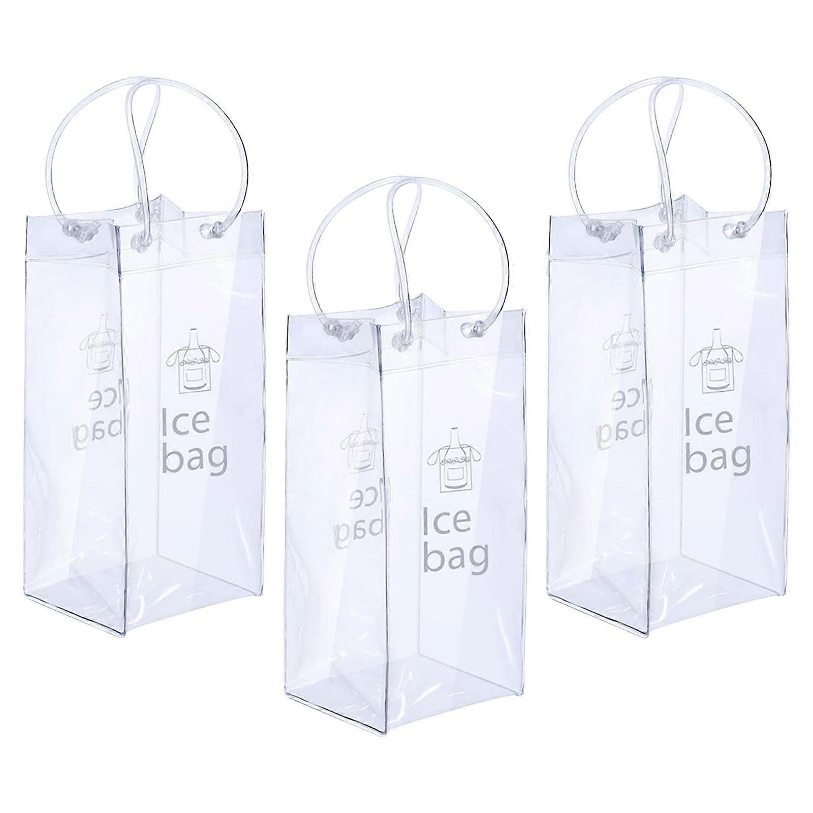 Pack of 3 Clear PVC Wine Coolers Ice Bags with Handle Leakproof Reusable for Champagne Beer and Beverage Chilling Storage Multicolor