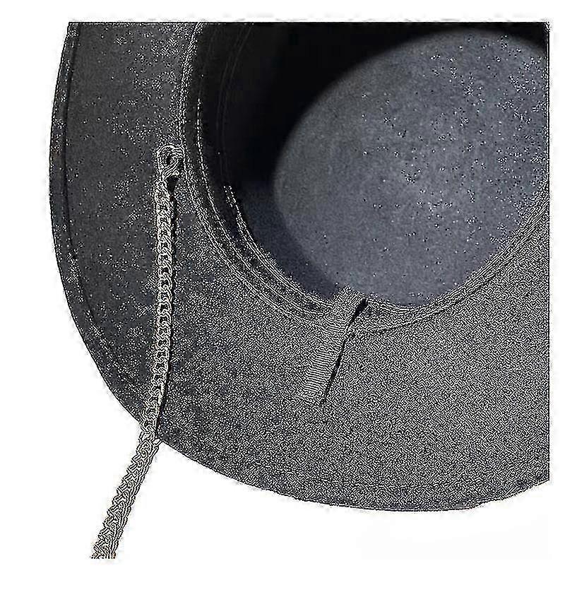 1pc Black Flat Top Wide Brim Fleece Hat