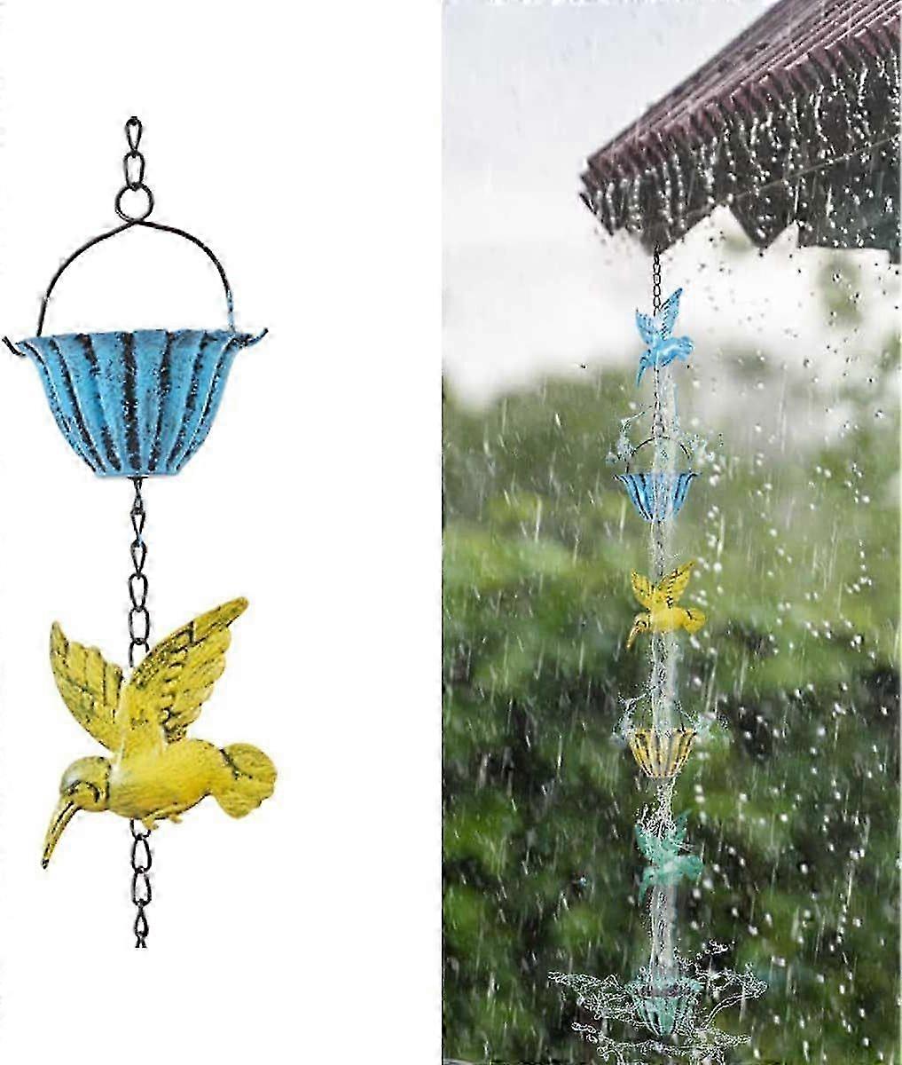 2.4m Rain Chains for Outside, Colorful Hummingbird Rain Chain for Gutters and Downspouts, Rain Catcher Gutter Chain for Garden Decor