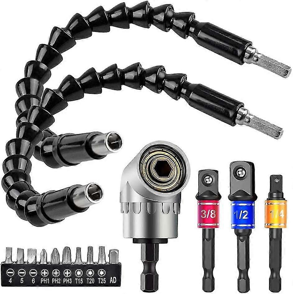 Flexible Drill Extension Hex Shank Drill Nut Driver Bit Set, 105 Right Angle