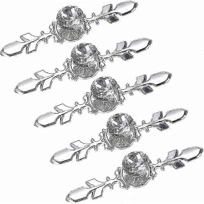 5 Pack Crystal Drawer Knobs for Cabinet and Wardrobe - Diamond Shape Drawer Pull Handle with Silver Plate for Furniture and Cupboard Storage