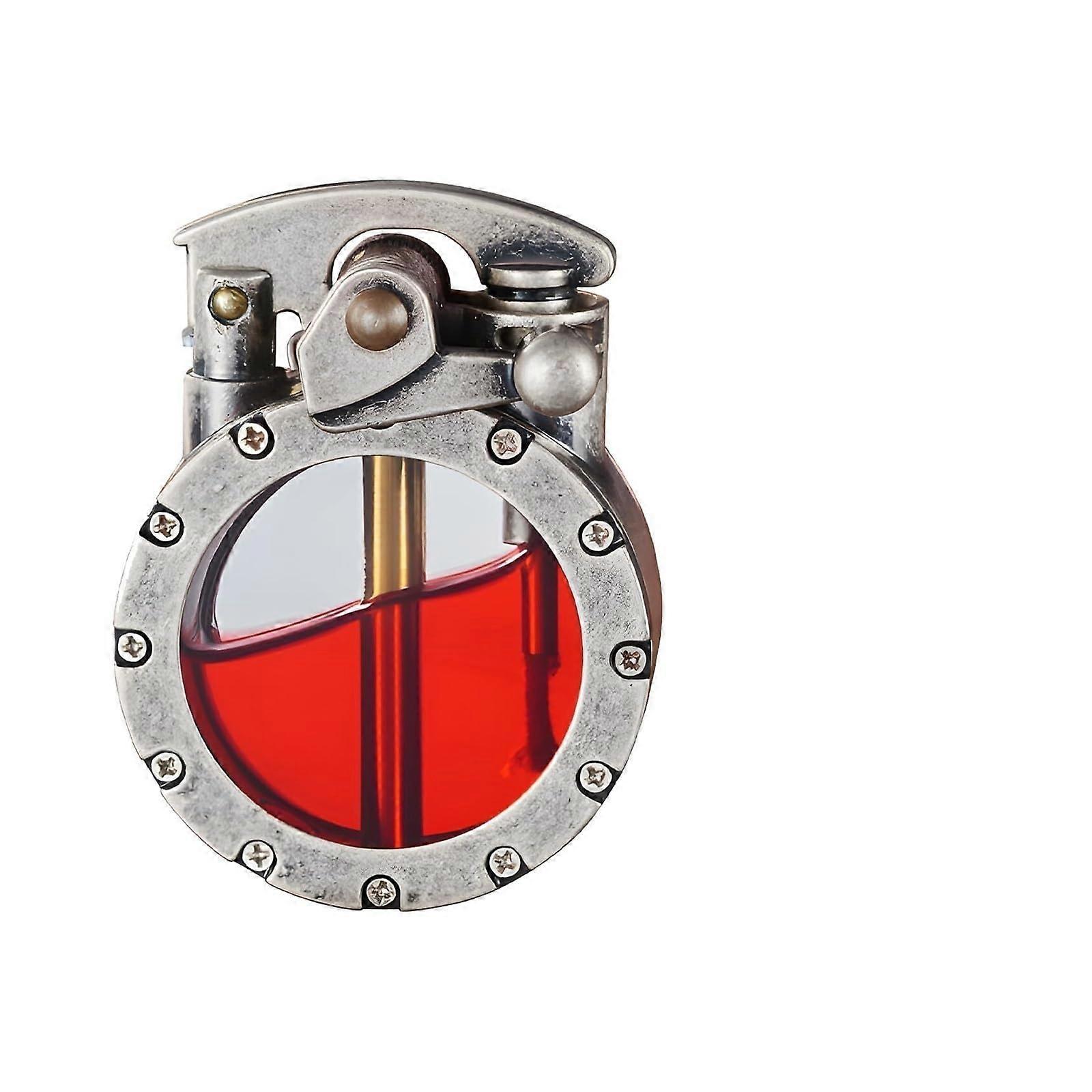 Kerosene Lighter With Visible Fuel Window, Windproof Soft Flame, Antique Steampunk Grinding Wheel Lighter Gold Finish