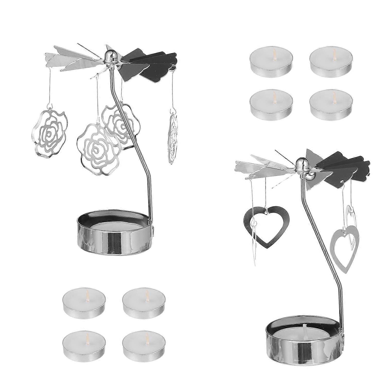 Metal Rotating Candlestick Carousel Candle Holders for Decoration 2Pcs