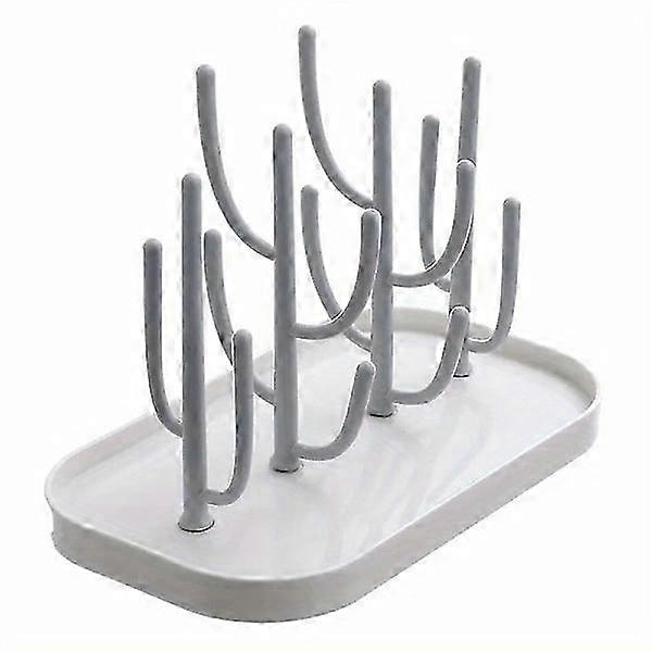 Space-saving cactus design bottle drying rack, holds multiple bottles, white