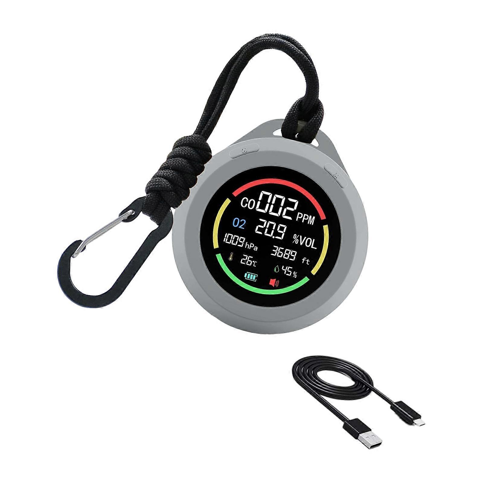 Portable Environmental Detectors Brightness Adjustment For CO Oxygen Altitude Pressure Temperature Humidity Monitoring  silver