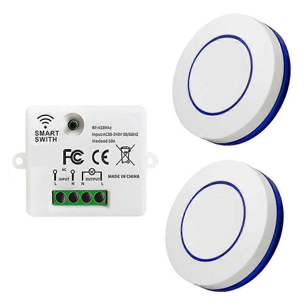 RF 433MHz Wireless Light Switch 220V 10A Relay Receiver Mini Round Button Wall Panel Switch Remote Control LED Lamp