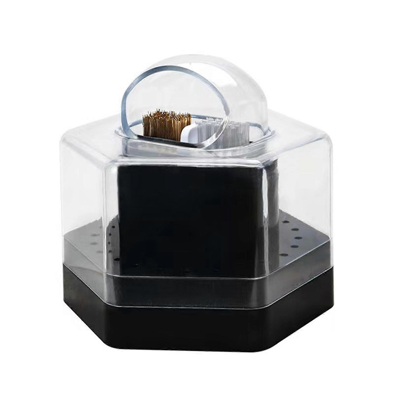 Spik Borr Hållare Stativ Display Organizer Dammtät Förvaring Behållare Box Rengöring Borste Fodral för Nagelsalonger Hem Svart