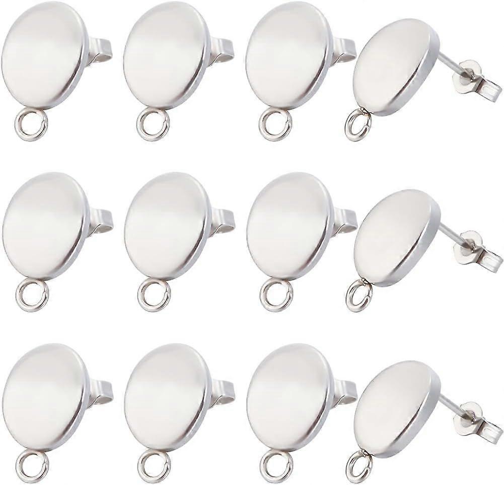 1 Box 20Pcs 304 Stainless Steel Earring Post Flat Pad Earring Studs Bulk Silver Round Egg Shaped Posts Stud Findings with Loop Butterfly Ear Backs for