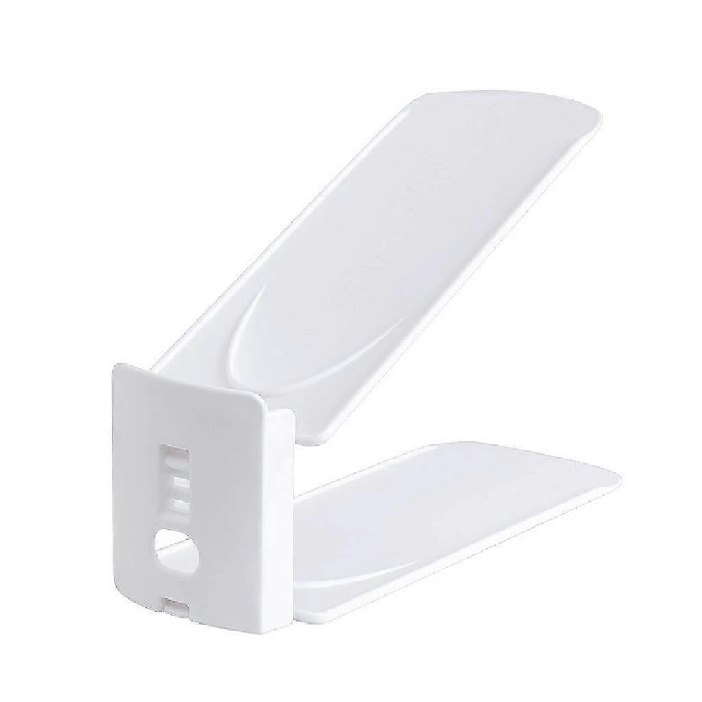 Double Layer Shoe Rack Organizer with NonSlip Slots, Space Saving Plastic Holder, Grey and White