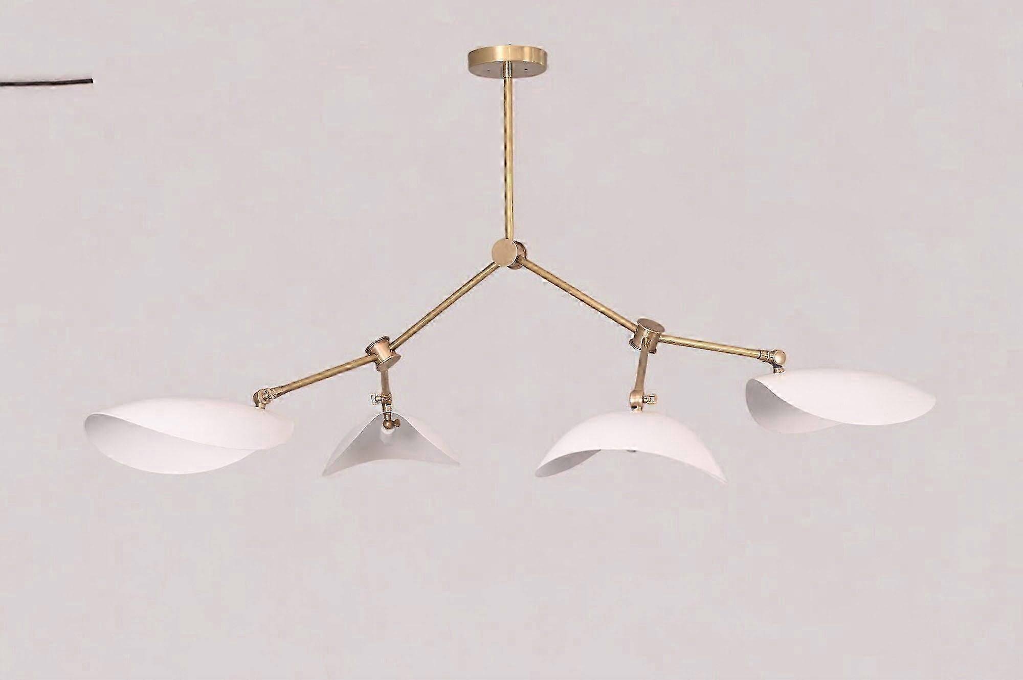Stilnovo Four-arm Chandelier With Curved Disk Shades – Unique Lamps