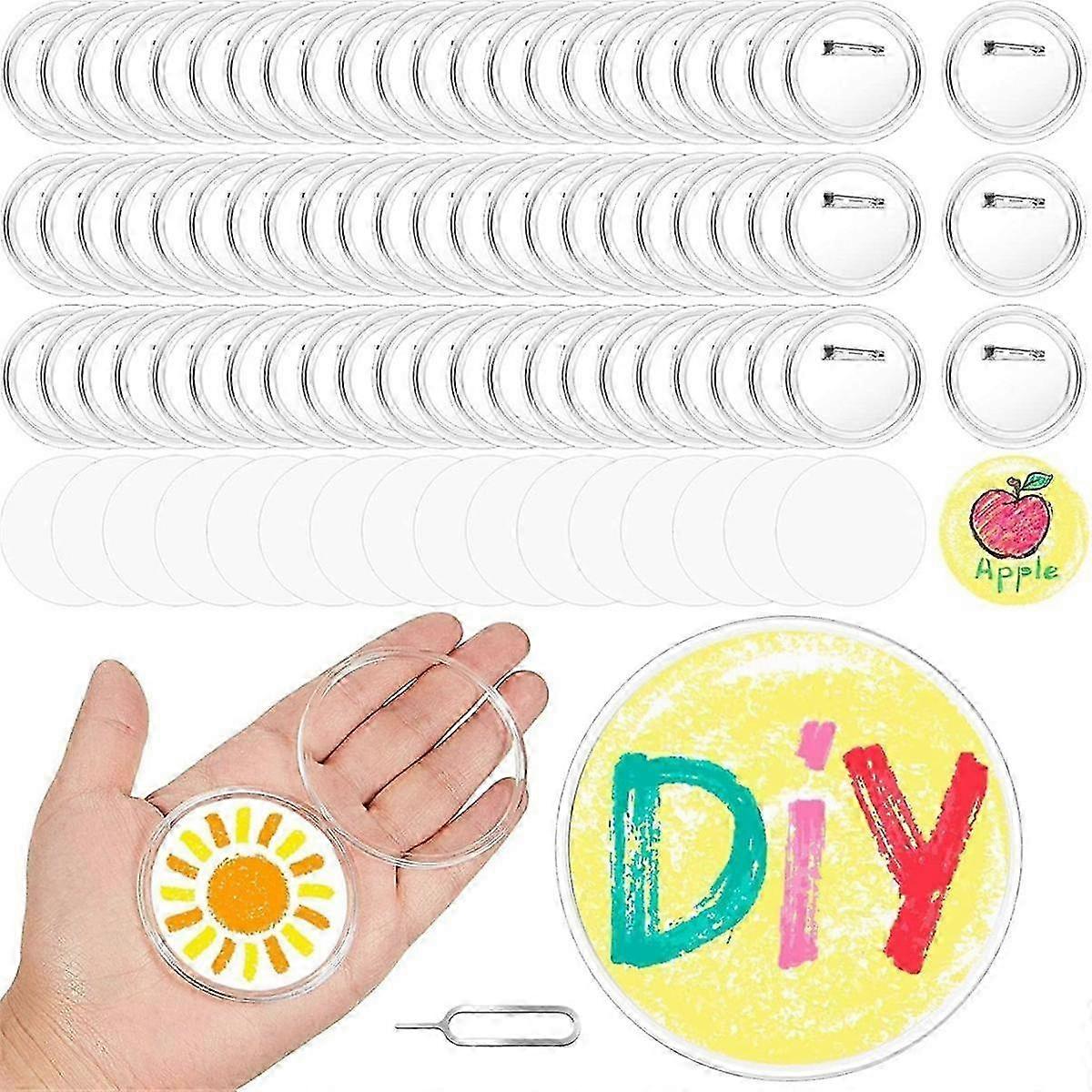 100Pcs Acrylic Clear Buttons,Make Your Own Buttons,Acrylic Design Button Badge for DIY Craft School Activities 2.25 Inch